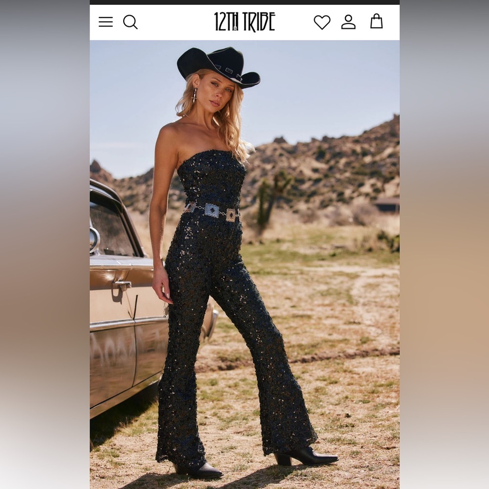 Tess Black Sequin Strapless Jumpsuit